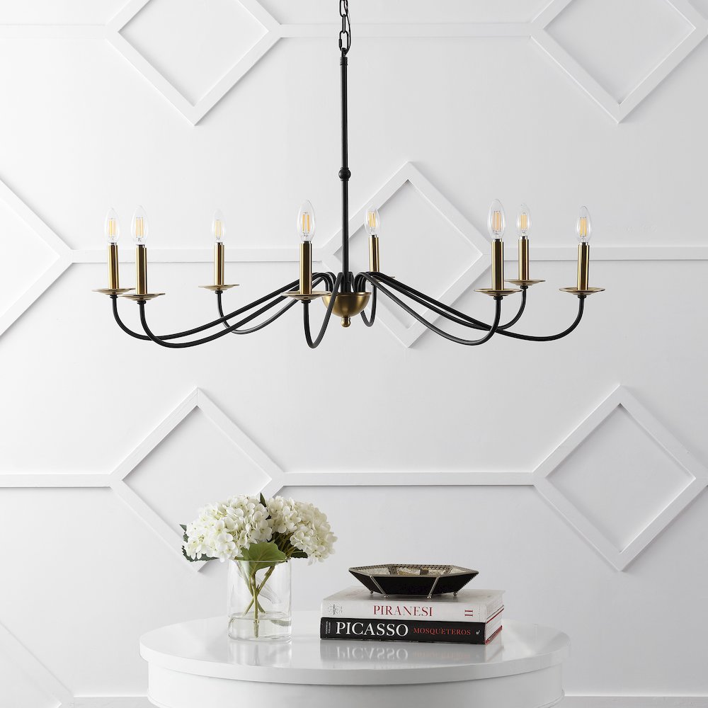 Wicklow 40" 8-Light Bohemian Farmhouse Iron LED Chandelier, Brass Gold/Black. Picture 2