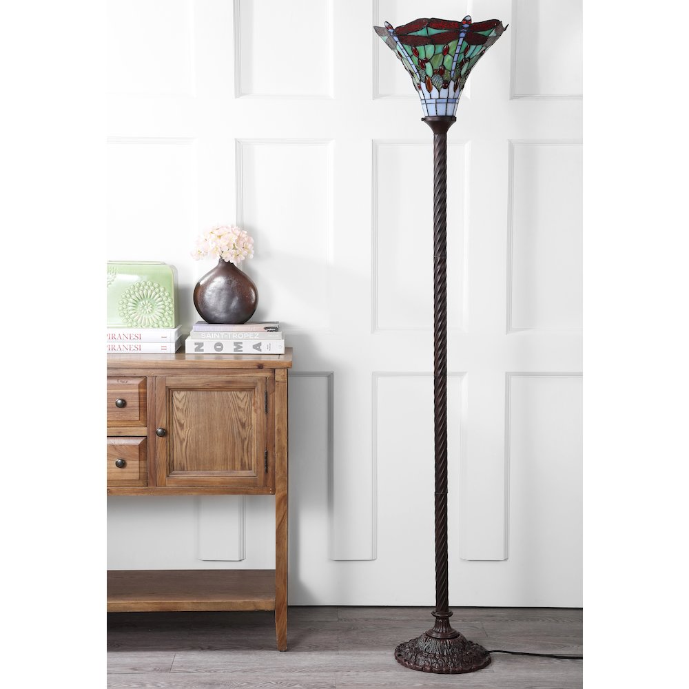 Dragonfly Tiffany Style Torchiere Led Floor Lamp. Picture 6