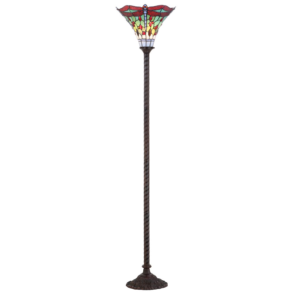 Dragonfly Tiffany Style Torchiere Led Floor Lamp. Picture 1
