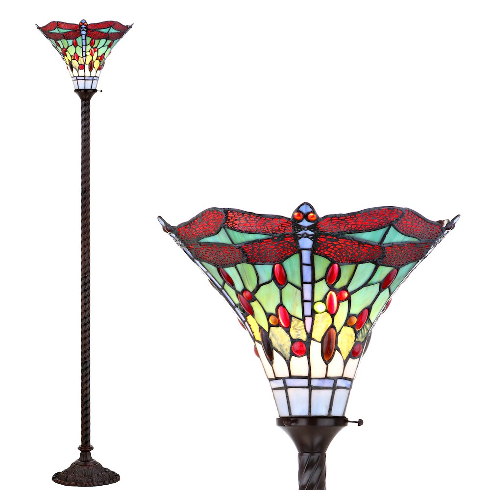 Dragonfly Tiffany Style Torchiere Led Floor Lamp. Picture 4