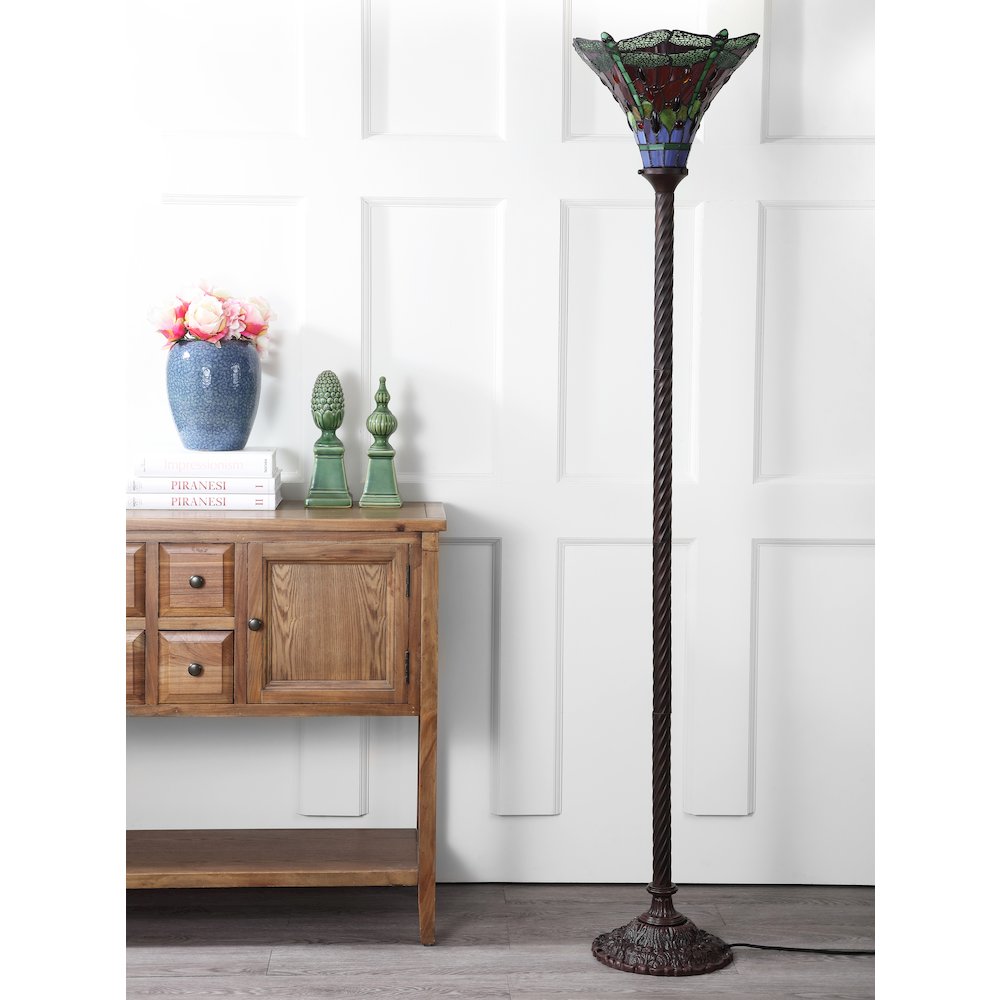 Dragonfly Tiffany Style Torchiere Led Floor Lamp. Picture 6