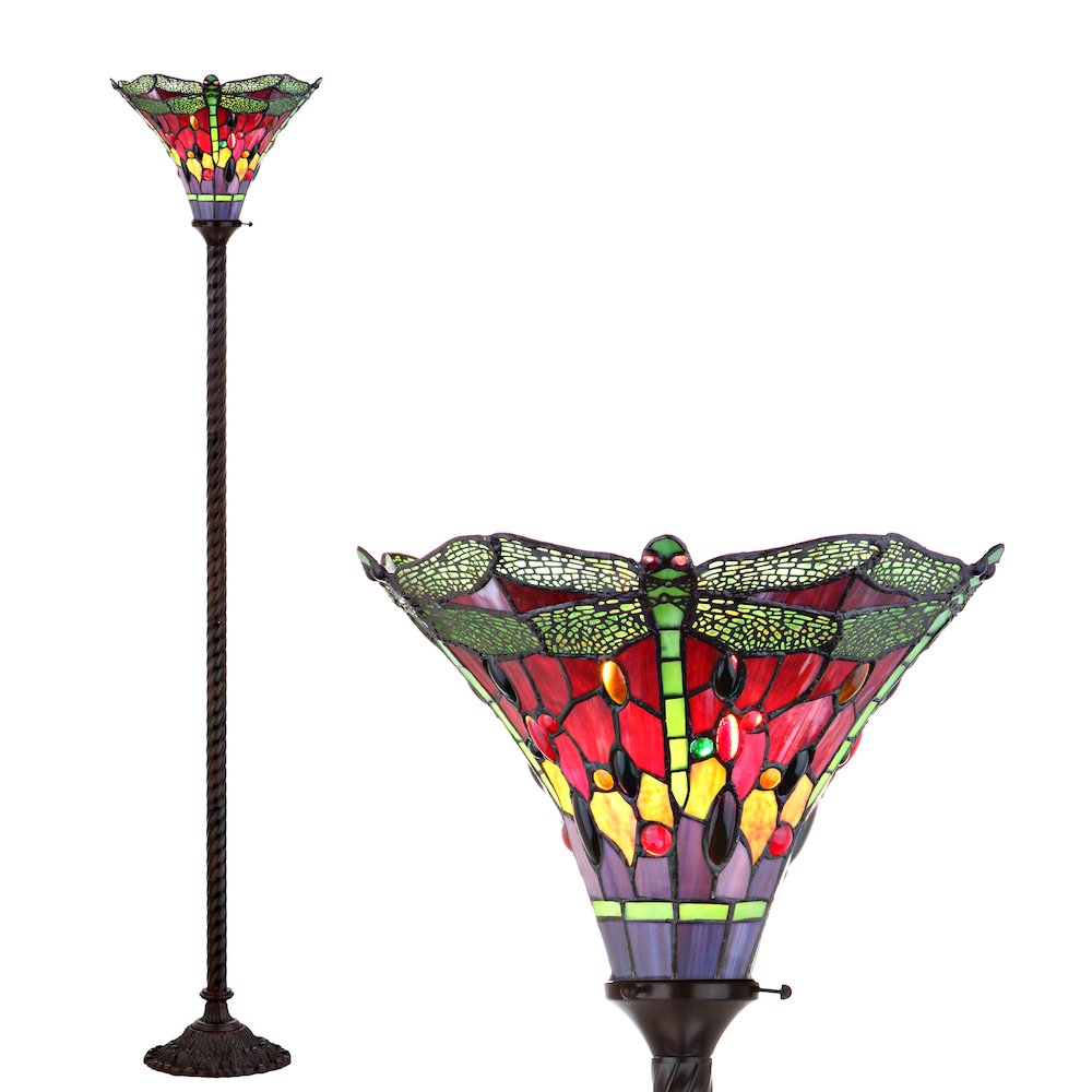 Dragonfly Tiffany Style Torchiere Led Floor Lamp. Picture 4
