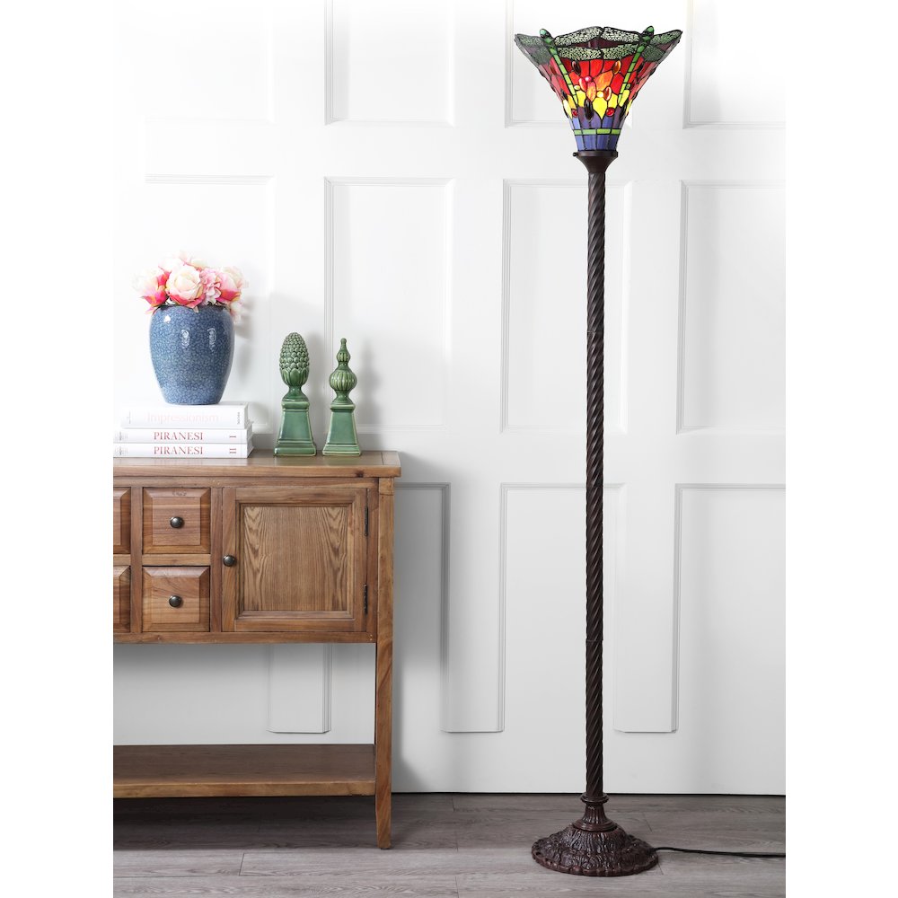 Dragonfly Tiffany Style Torchiere Led Floor Lamp. Picture 5