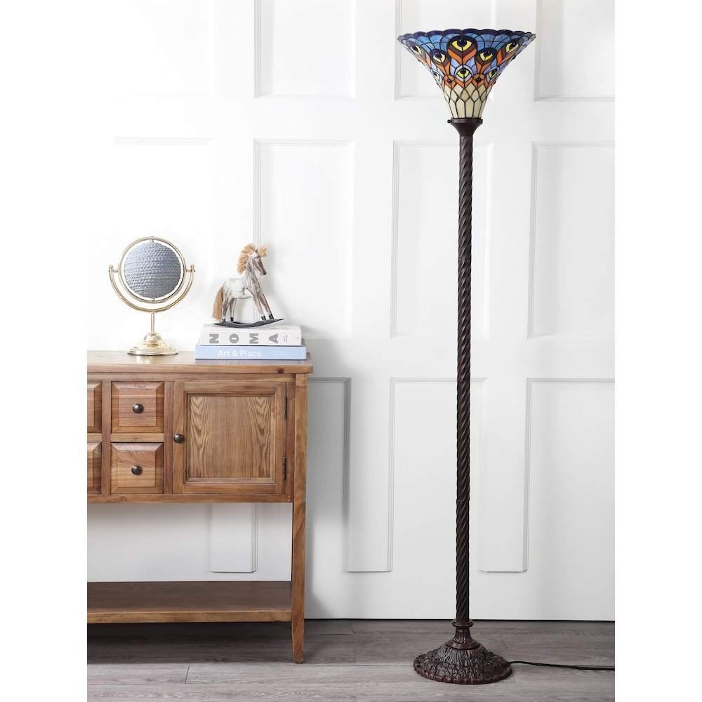 Peacock Tiffany Style Torchiere Led Floor Lamp. Picture 6
