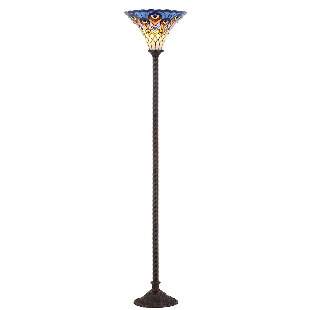 Peacock Tiffany Style Torchiere Led Floor Lamp. Picture 1