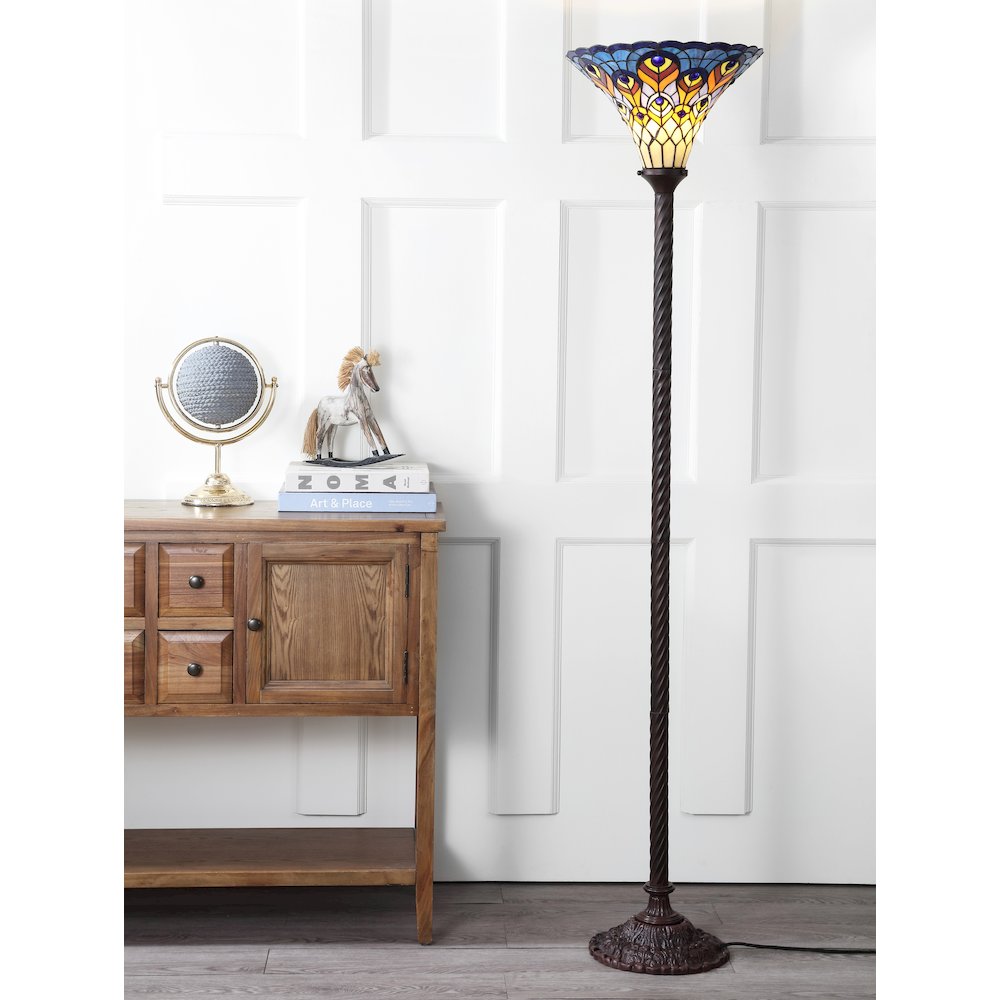 Peacock Tiffany Style Torchiere Led Floor Lamp. Picture 5