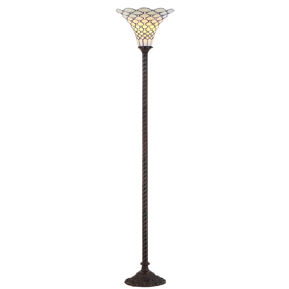 White Tiffany Style Torchiere Led Floor Lamp. Picture 1