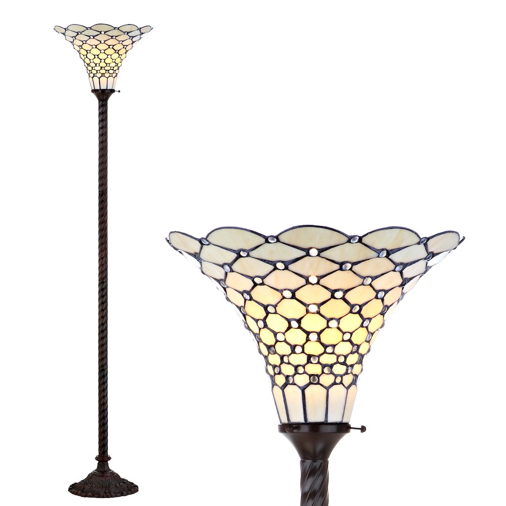 White Tiffany Style Torchiere Led Floor Lamp. Picture 4