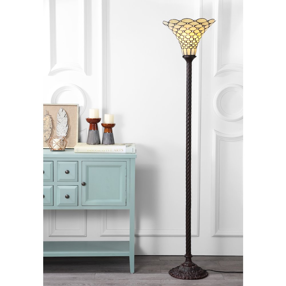 White Tiffany Style Torchiere Led Floor Lamp. Picture 5