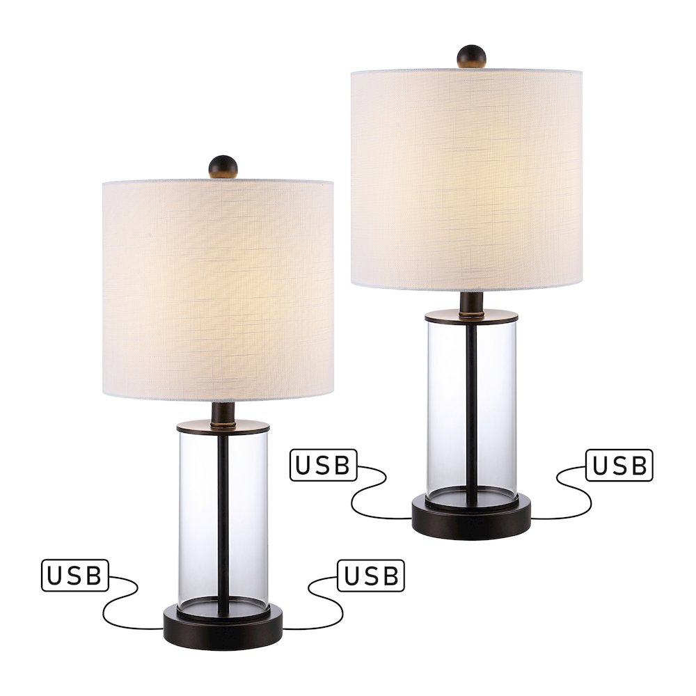 Abner Glass Modern Contemporary Usb Charging Led Table Lamp (Set Of 2). Picture 1