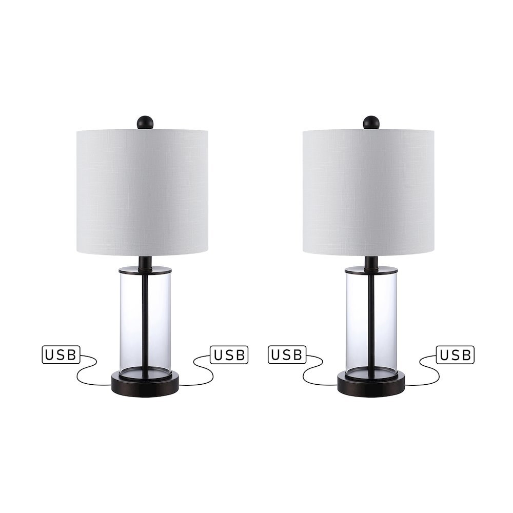 Abner Glass Modern Contemporary Usb Charging Led Table Lamp (Set Of 2). Picture 2