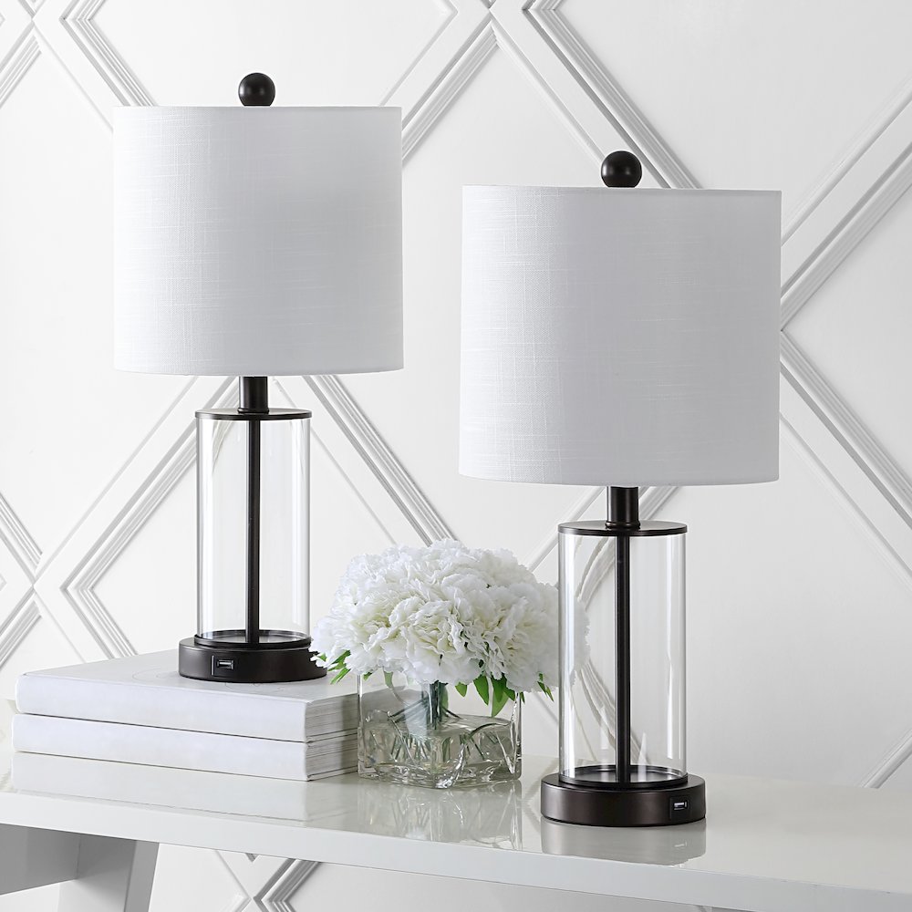 Abner Glass Modern Contemporary Usb Charging Led Table Lamp (Set Of 2). Picture 6