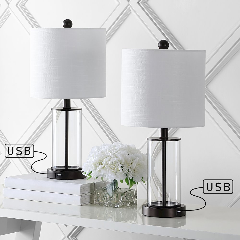 Abner Glass Modern Contemporary Usb Charging Led Table Lamp (Set Of 2). Picture 8