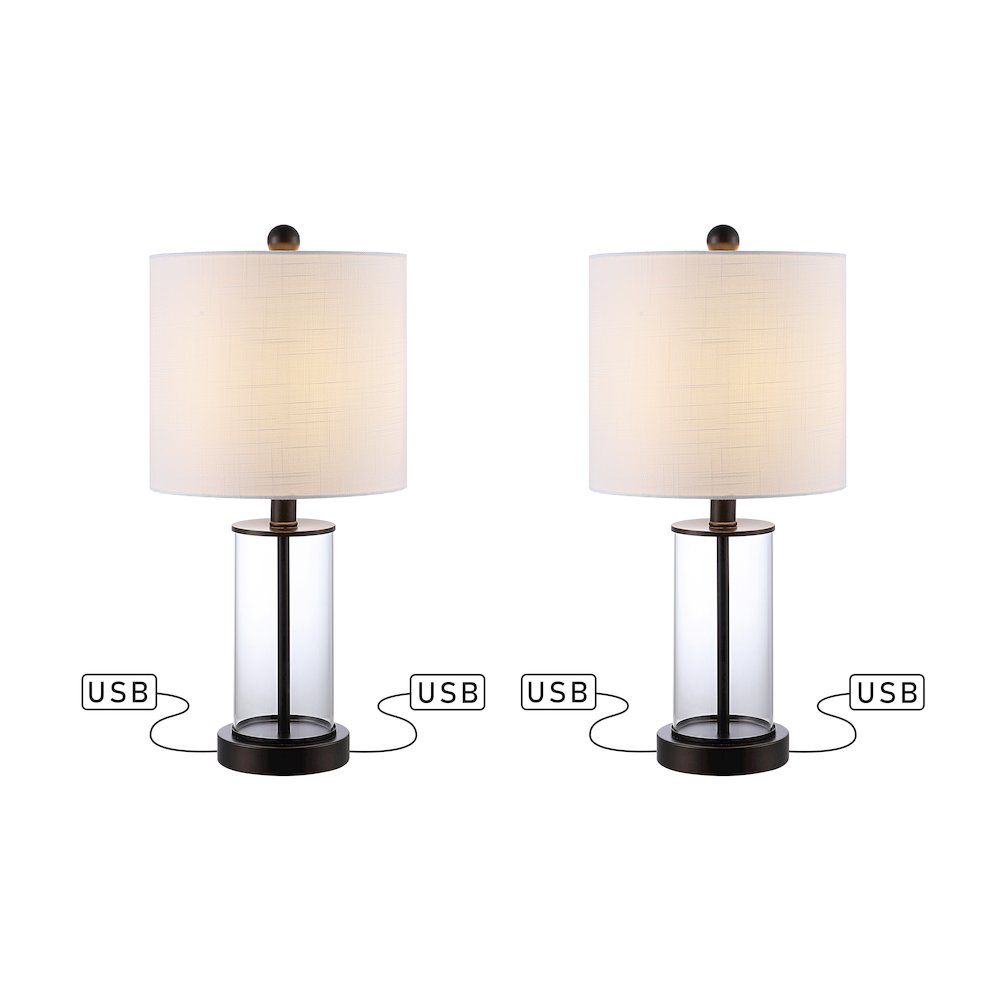 Abner Glass Modern Contemporary Usb Charging Led Table Lamp (Set Of 2). Picture 1