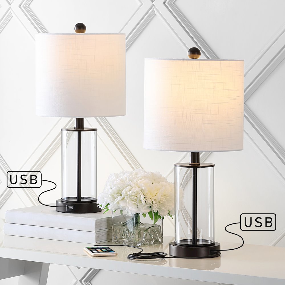 Abner Glass Modern Contemporary Usb Charging Led Table Lamp (Set Of 2). Picture 7