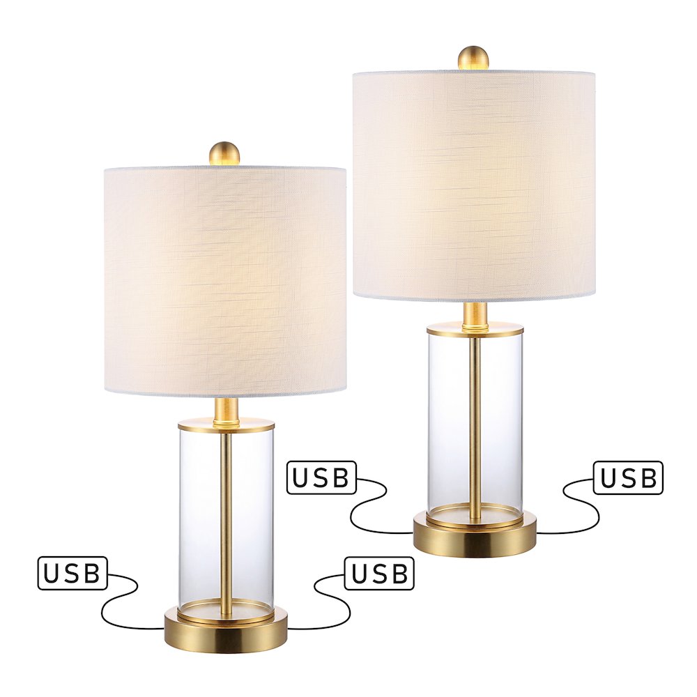 Abner Glass Modern Contemporary Usb Charging Led Table Lamp (Set Of 2). Picture 1