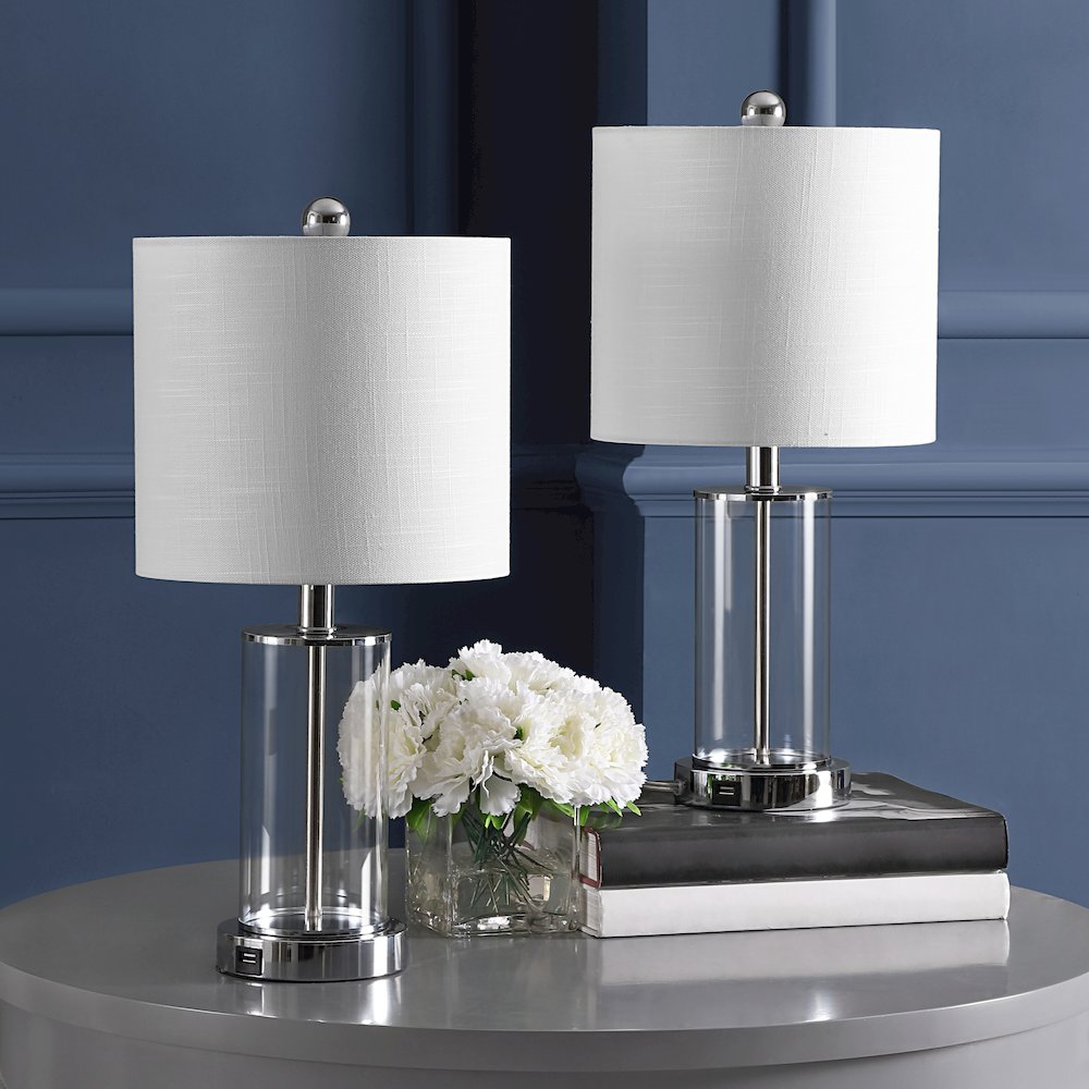 Abner Glass Modern Contemporary Usb Charging Led Table Lamp (Set Of 2). Picture 6