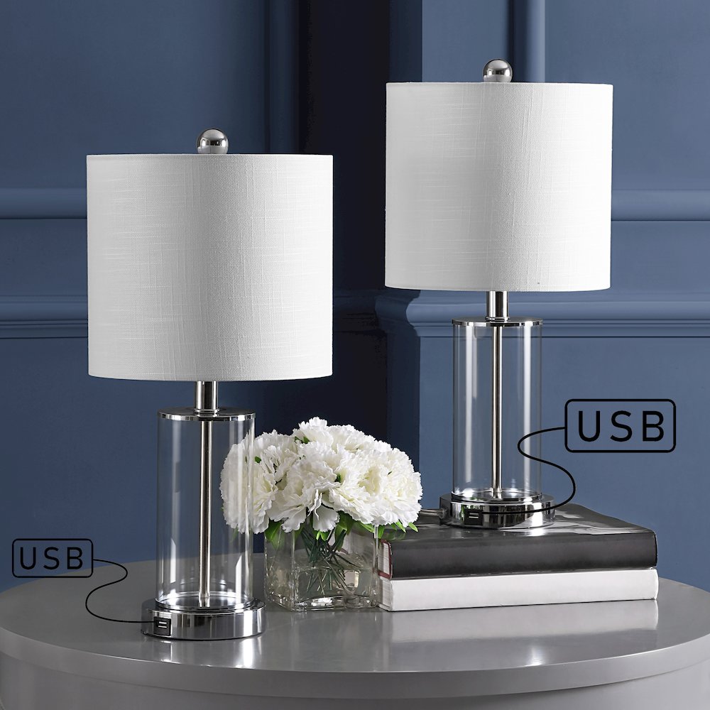 Abner Glass Modern Contemporary Usb Charging Led Table Lamp (Set Of 2). Picture 8