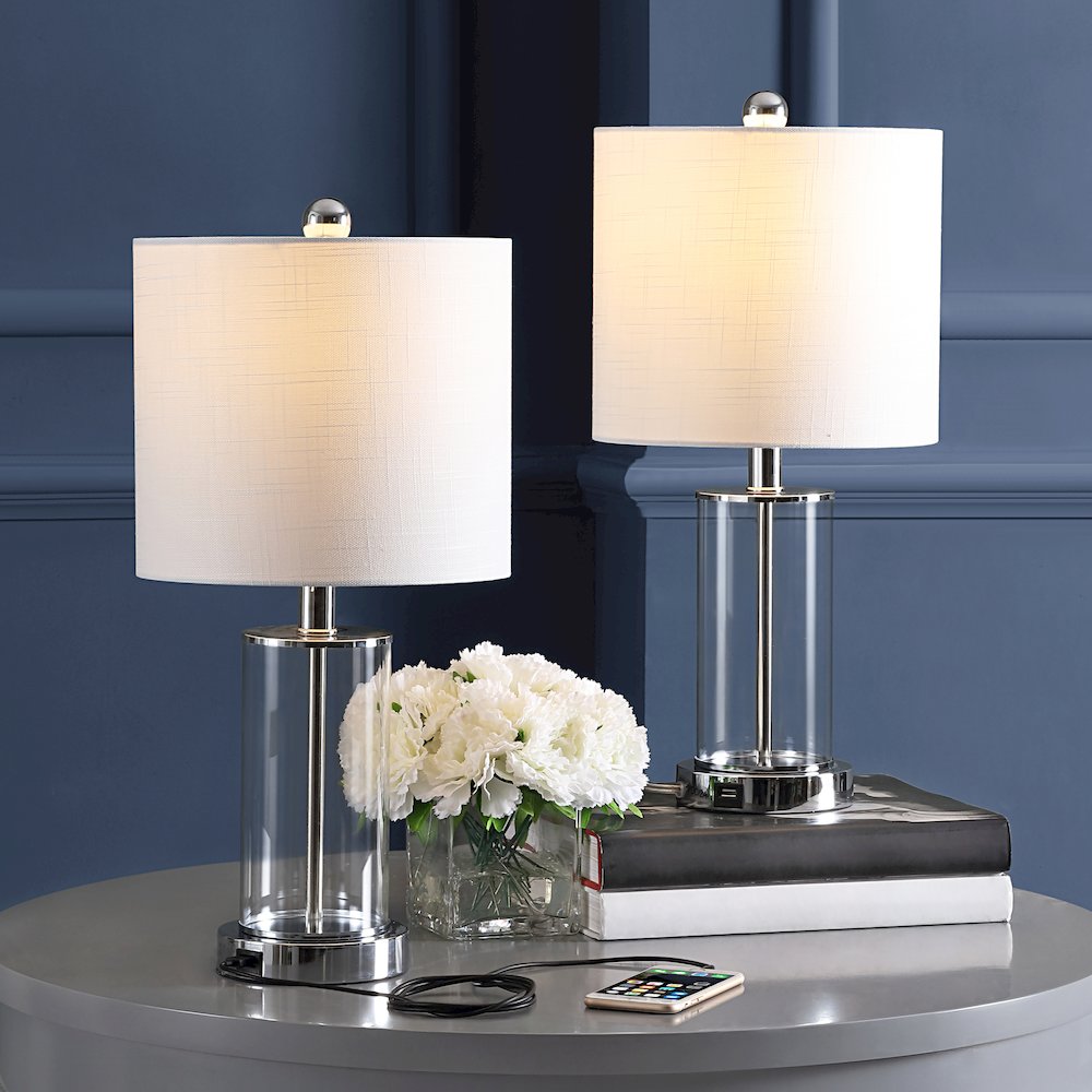 Abner Glass Modern Contemporary Usb Charging Led Table Lamp (Set Of 2). Picture 5