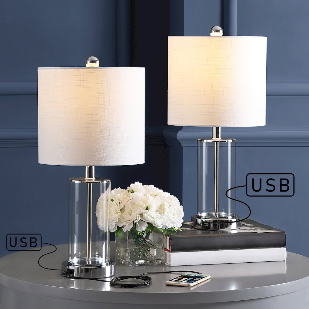Abner Glass Modern Contemporary Usb Charging Led Table Lamp (Set Of 2). Picture 7