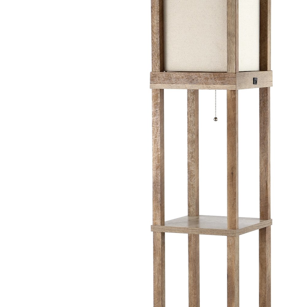 Etagere Rustic Bohemian Wooden Led Shelf Floor Lamp With Pull Chain. Picture 2