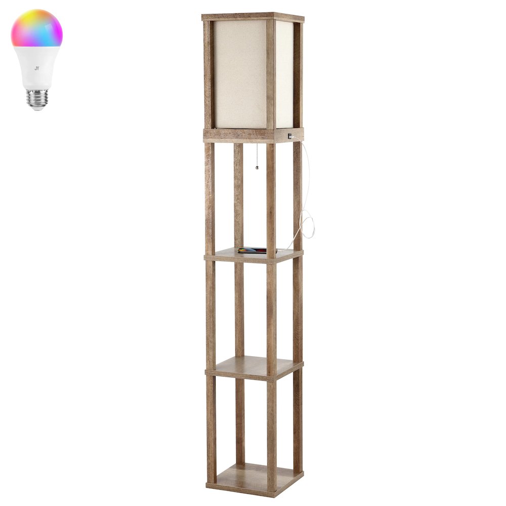 Etagere Rustic Bohemian Wooden Led Shelf Floor Lamp With Pull Chain. Picture 1