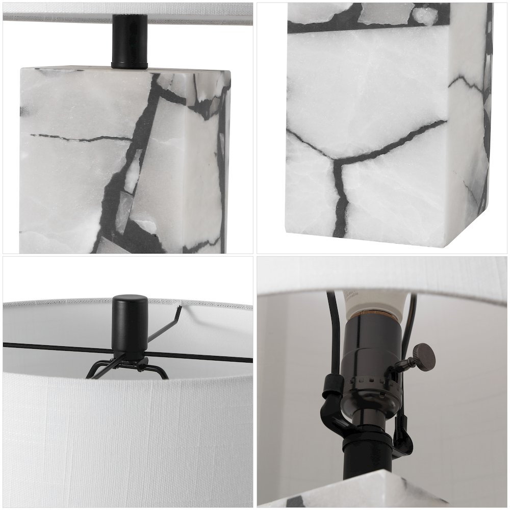 24.25" Contemporary Alabaster LED Table Lamp with Body Night Light, Black/White. Picture 4