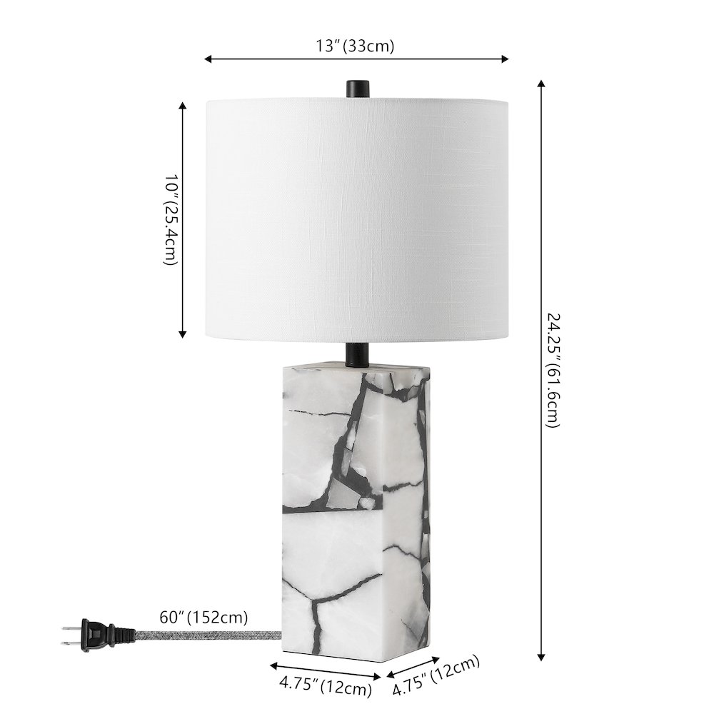 24.25" Contemporary Alabaster LED Table Lamp with Body Night Light, Black/White. Picture 6