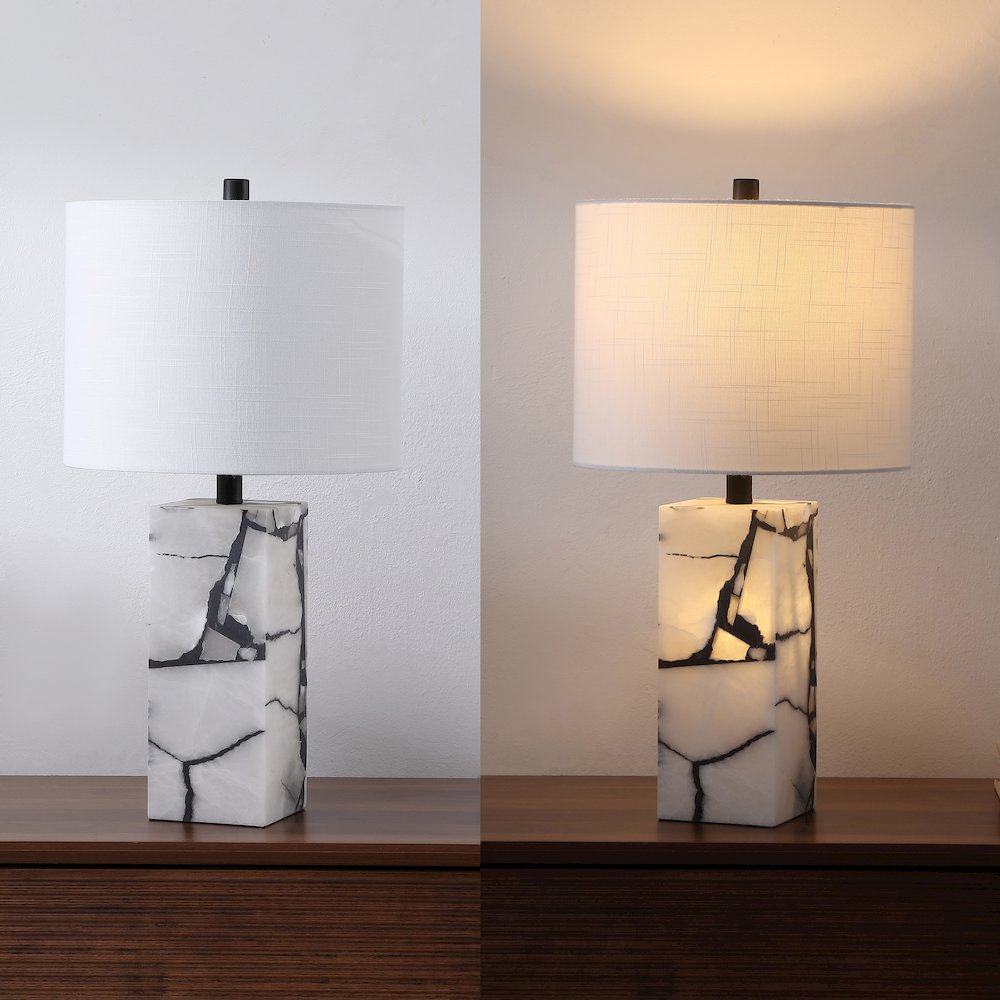 24.25" Contemporary Alabaster LED Table Lamp with Body Night Light, Black/White. Picture 5