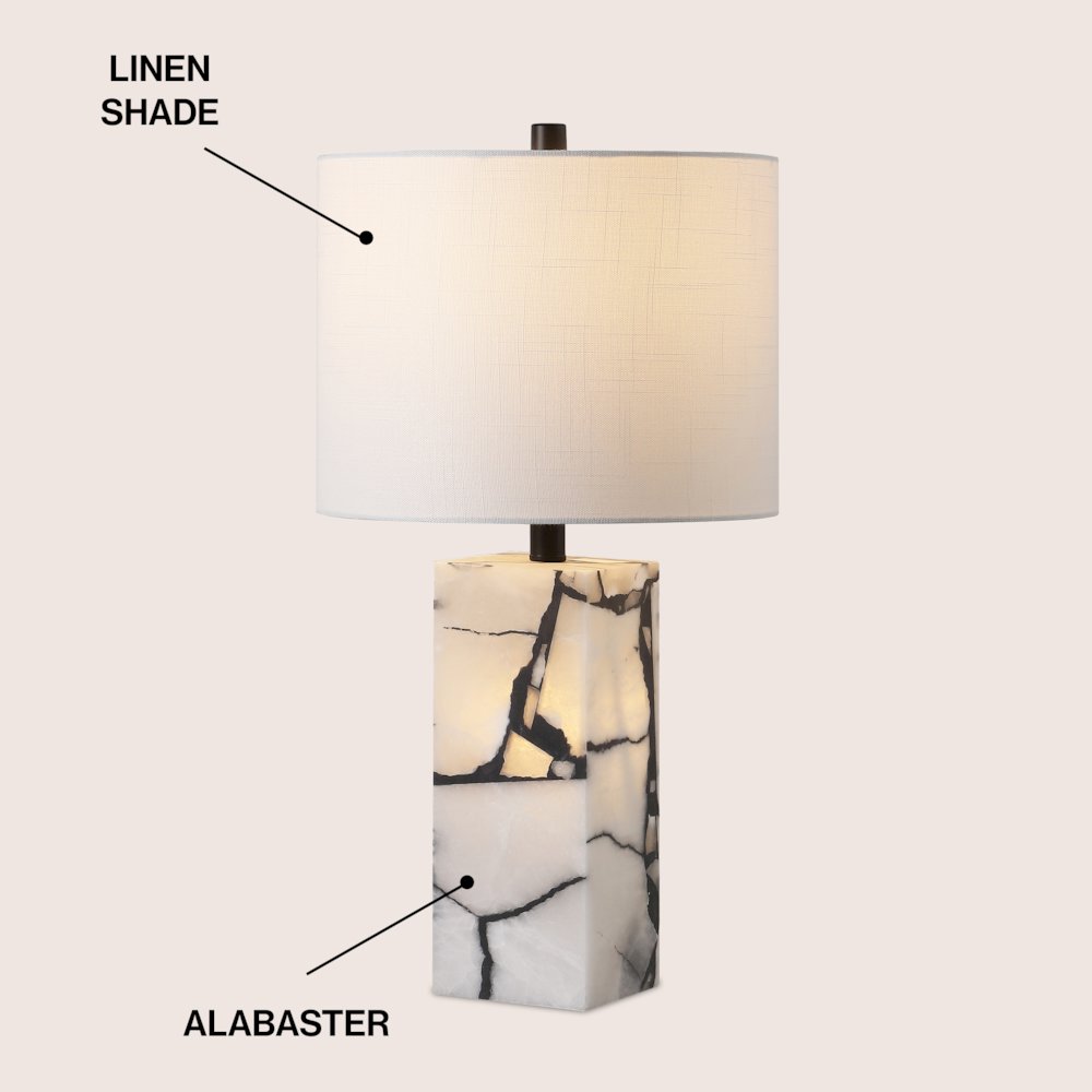 24.25" Contemporary Alabaster LED Table Lamp with Body Night Light, Black/White. Picture 3