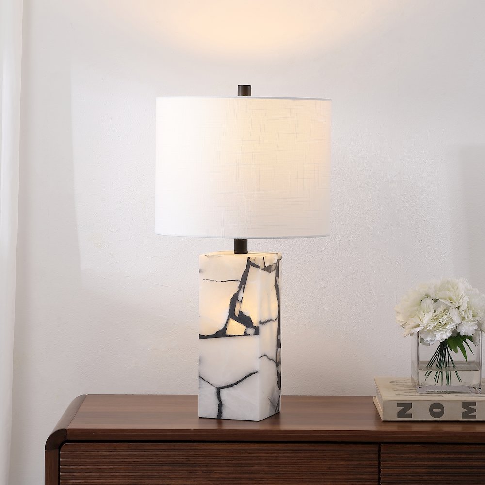 24.25" Contemporary Alabaster LED Table Lamp with Body Night Light, Black/White. Picture 7