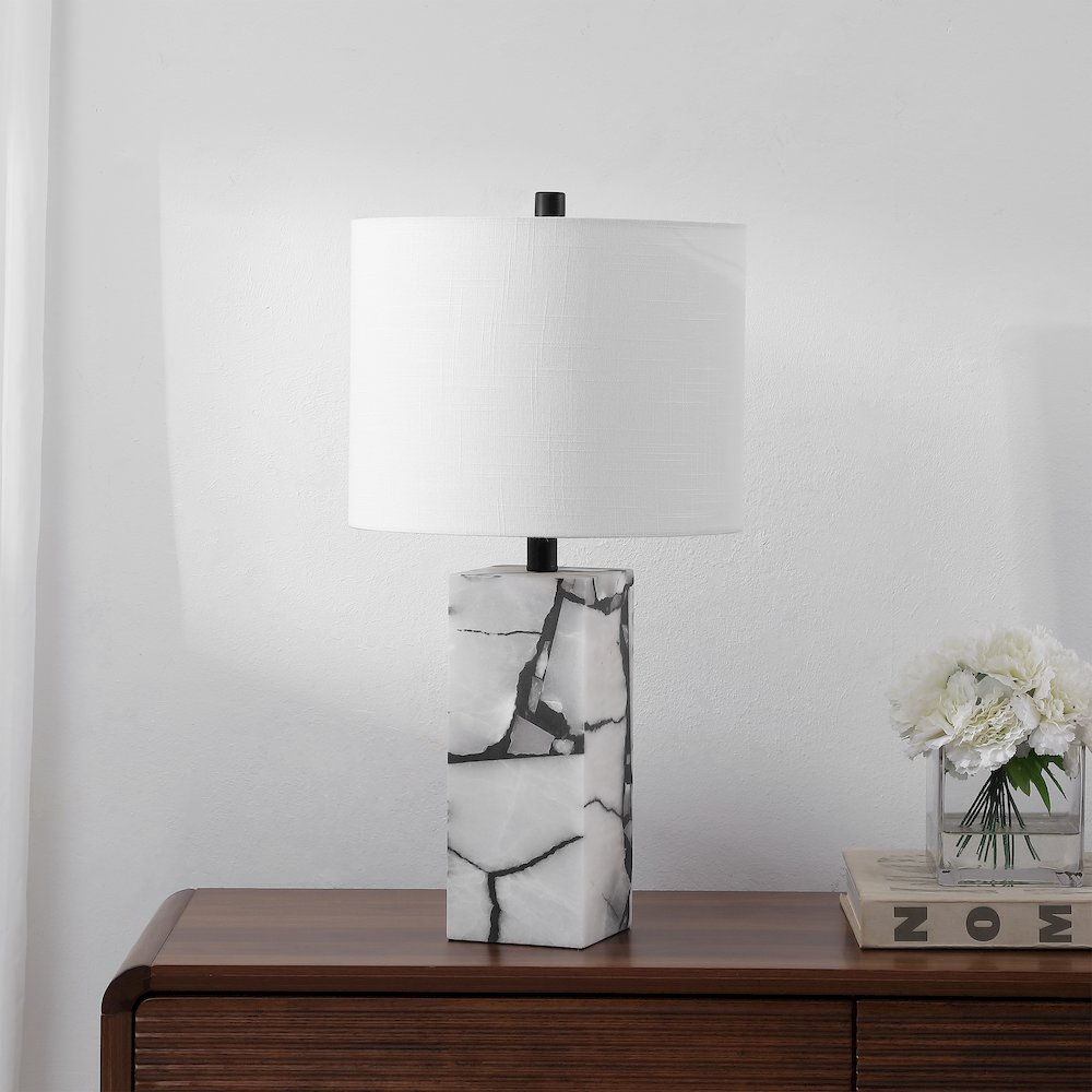24.25" Contemporary Alabaster LED Table Lamp with Body Night Light, Black/White. Picture 2