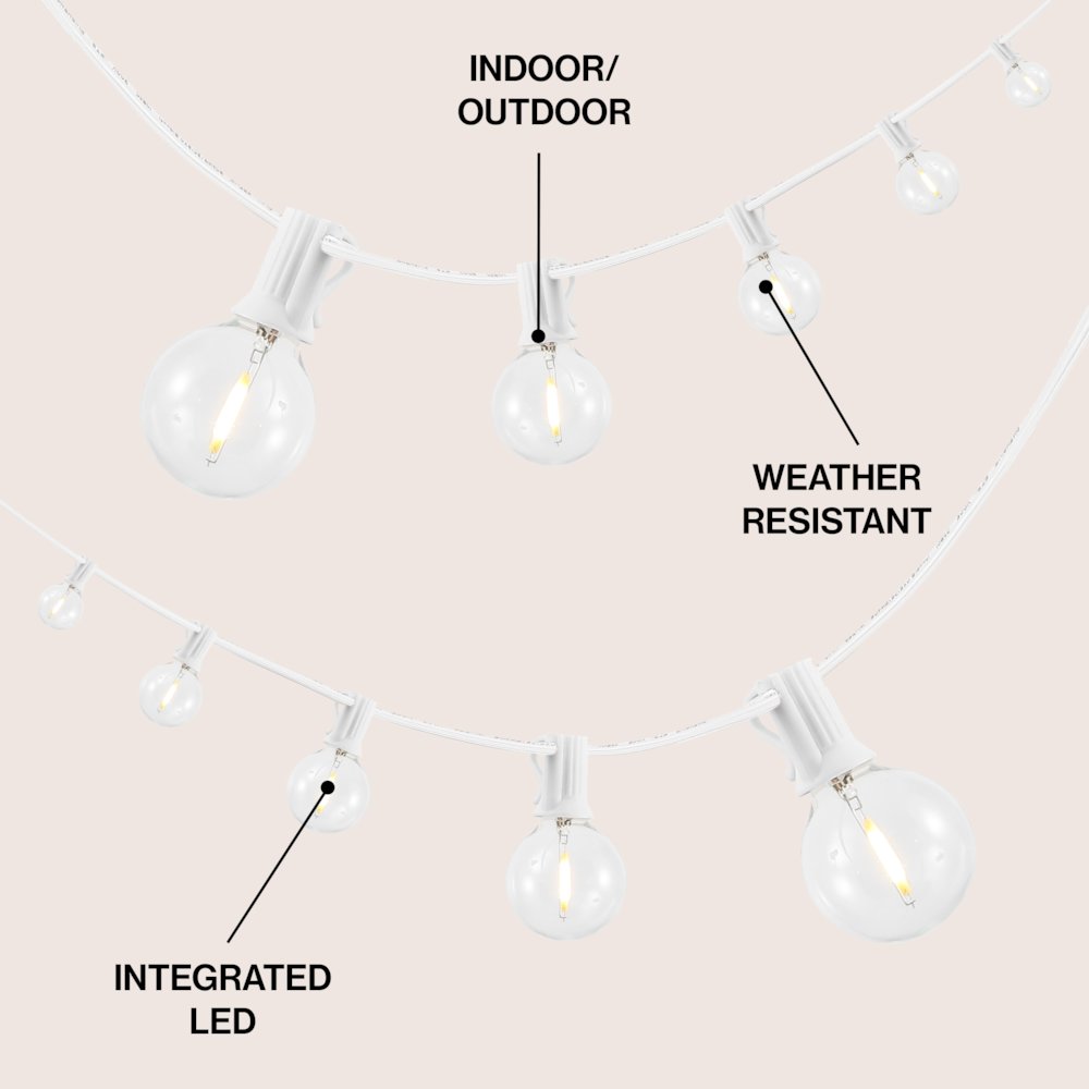 25-Light 25 ft. Rustic Incandescent G40 Bistro Globe Bulb String Lights, White. Picture 2