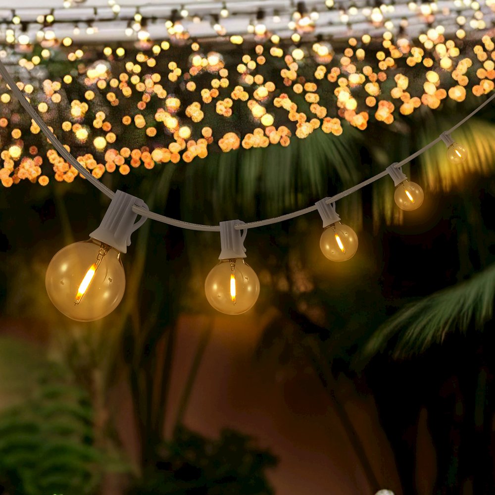 25-Light 25 ft. Rustic Incandescent G40 Bistro Globe Bulb String Lights, White. Picture 4
