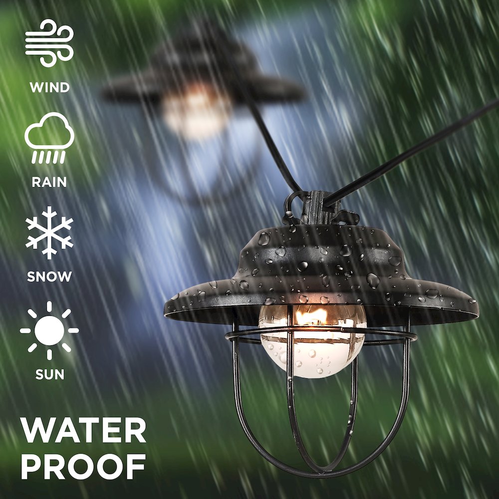 Indoor/Outdoor Rustic Farmhouse Incandescent G Metal Cage Shade String Lights. Picture 3