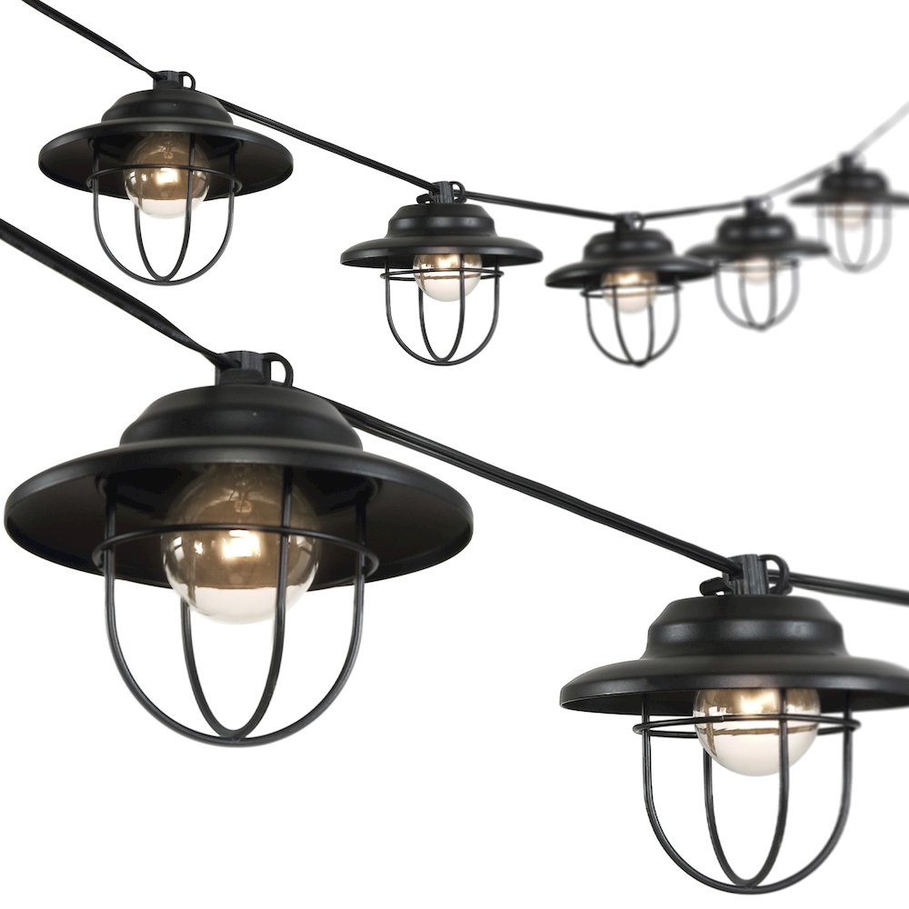 Indoor/Outdoor Rustic Farmhouse Incandescent G Metal Cage Shade String Lights. Picture 7