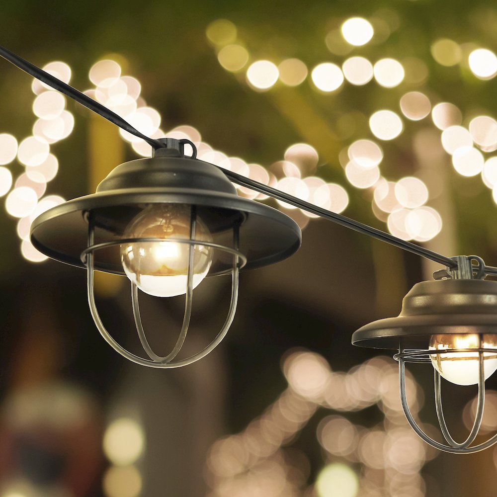 Indoor/Outdoor Rustic Farmhouse Incandescent G Metal Cage Shade String Lights. Picture 8