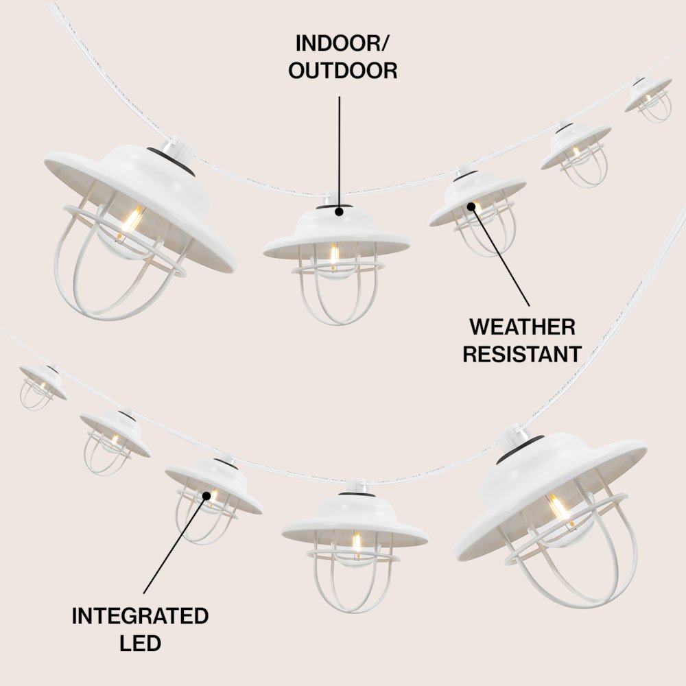 10-Light 10 ft. Farmhouse Incandescent G40 Metal Cage Shade String Lights, White. Picture 2