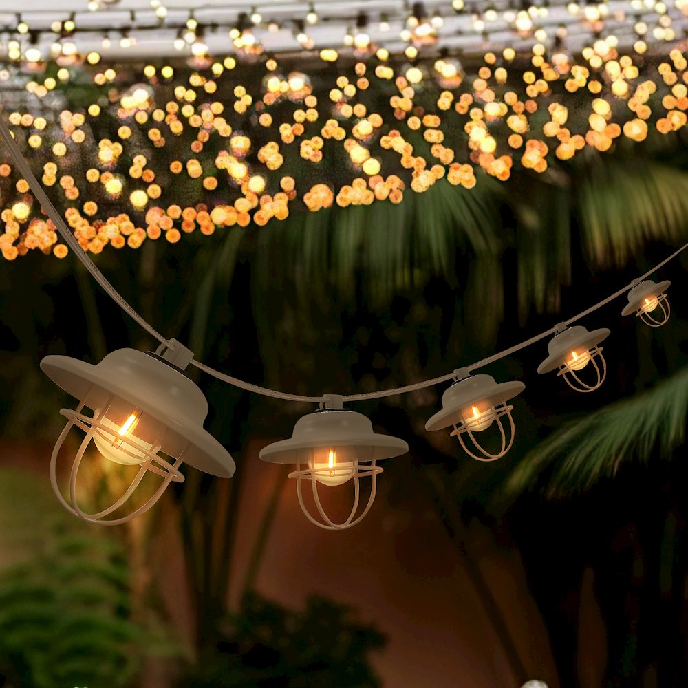 10-Light 10 ft. Farmhouse Incandescent G40 Metal Cage Shade String Lights, White. Picture 4