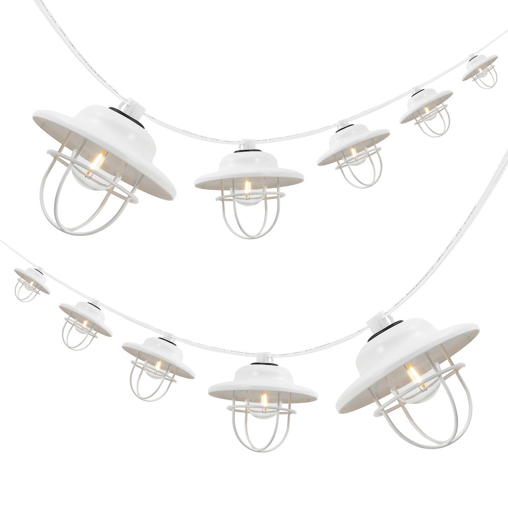 10-Light 10 ft. Farmhouse Incandescent G40 Metal Cage Shade String Lights, White. Picture 1