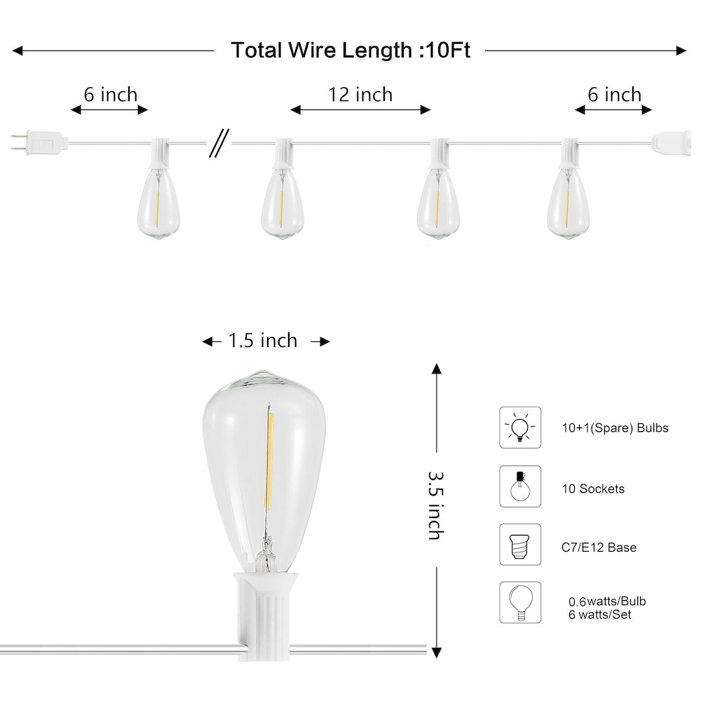 Incandescent C7 Bulb String Lights, White. Picture 3