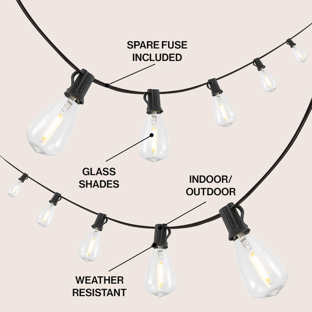 10-Light 10 ft. Rustic Industrial ST38 Clear Bulb String Lights, Black - LED. Picture 2