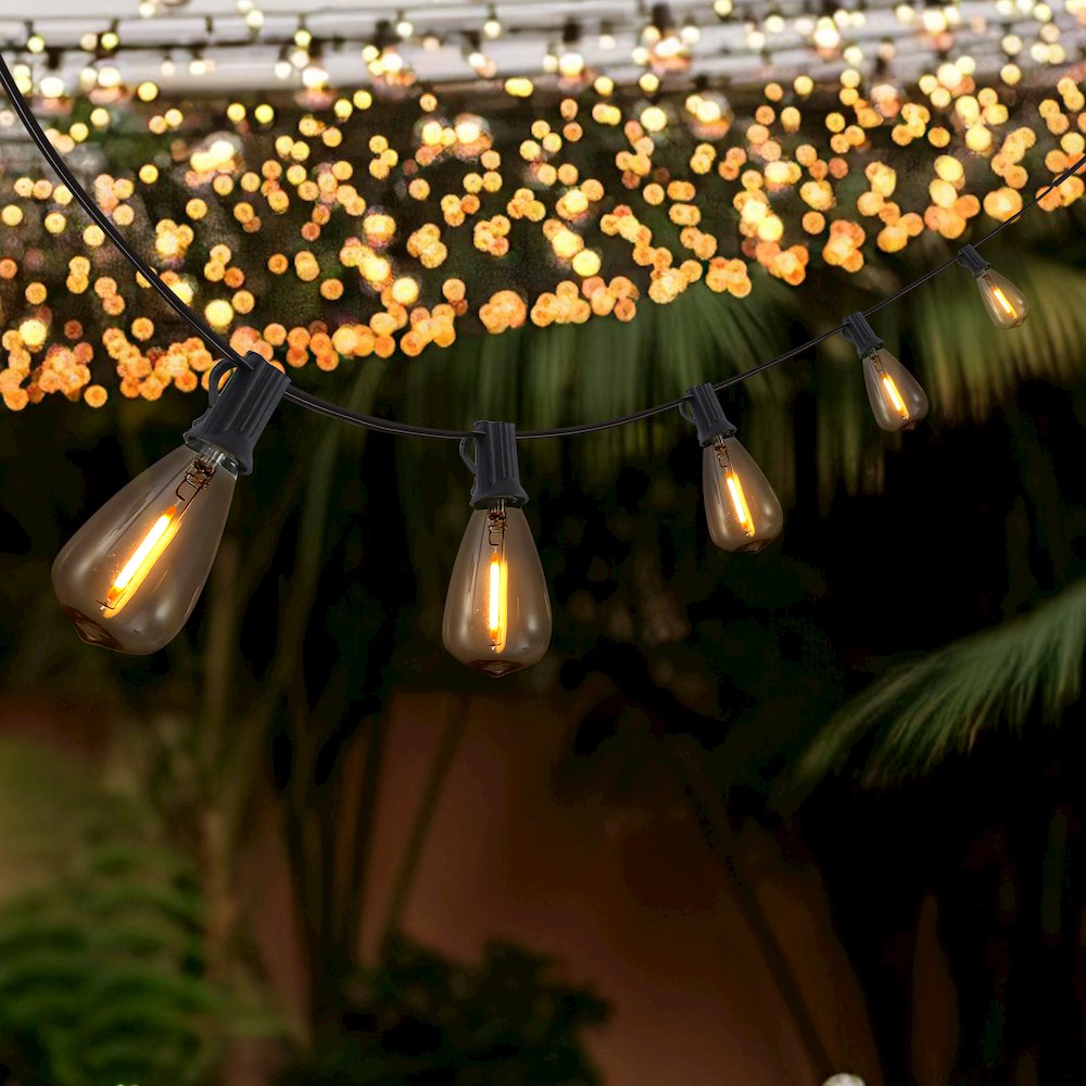 10-Light 10 ft. Rustic Industrial ST38 Clear Bulb String Lights, Black - LED. Picture 4