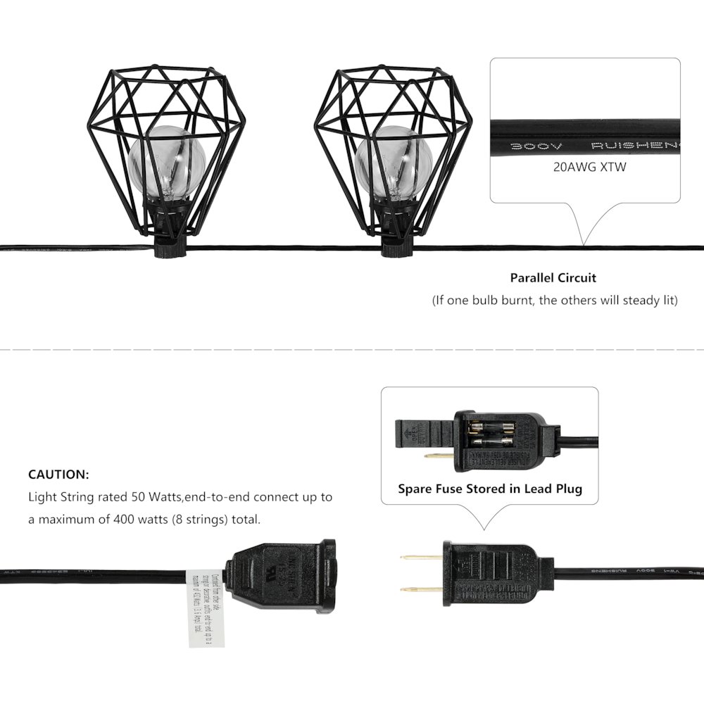 Transitional Incandescent G Diamond Cage String Lights. Picture 5