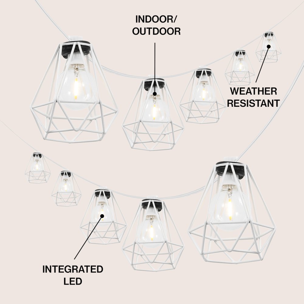 10-Light 10 ft. Transitional Incandescent G40 Diamond Cage String Lights, White. Picture 2