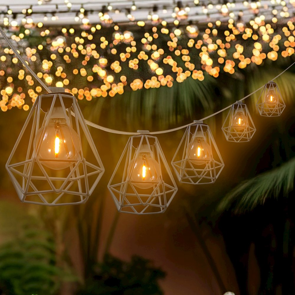 10-Light 10 ft. Transitional Incandescent G40 Diamond Cage String Lights, White. Picture 4