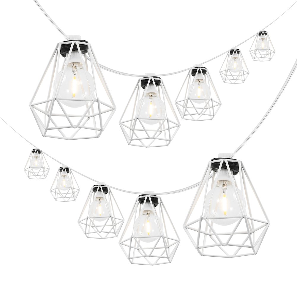 10-Light 10 ft. Transitional Incandescent G40 Diamond Cage String Lights, White. Picture 1