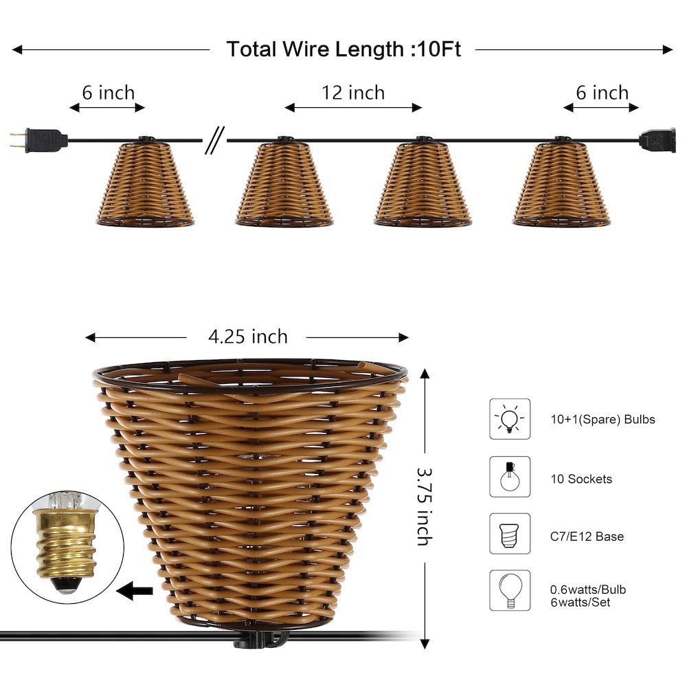Cottage Incandescent G40 Faux-Rattan Shaded String Lights. Picture 3