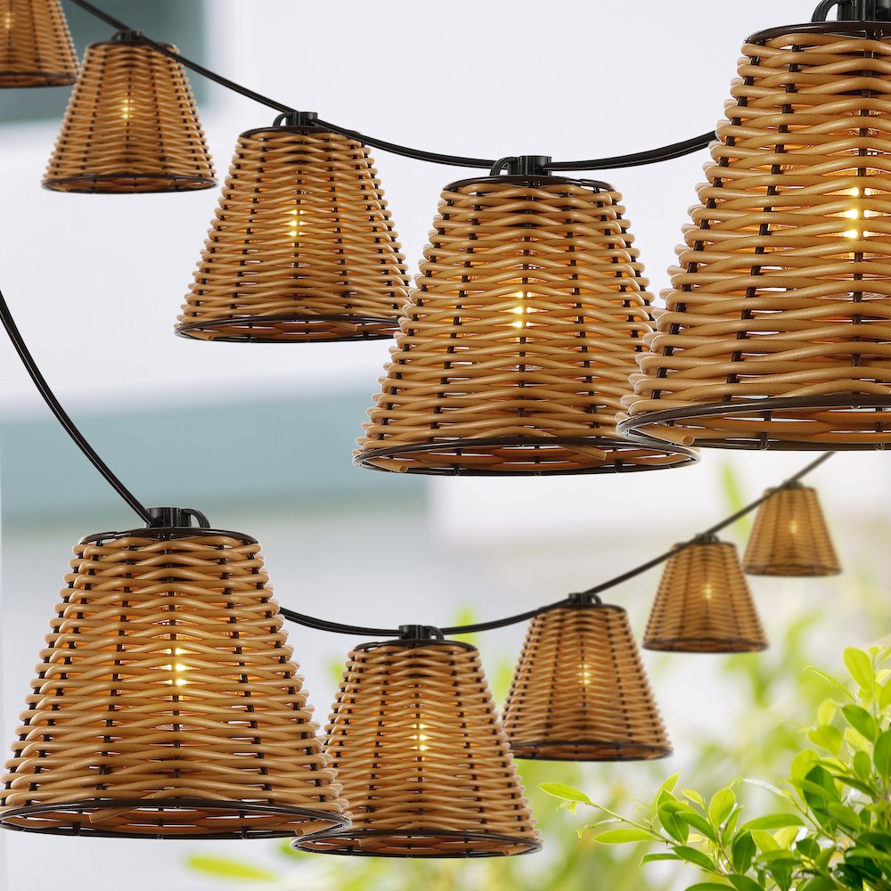 Cottage Incandescent G40 Faux-Rattan Shaded String Lights. Picture 1