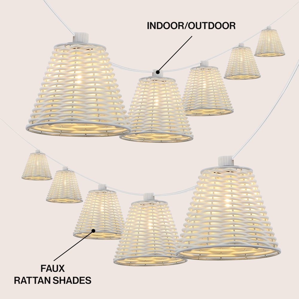 10-Light 10 ft. Cottage LED G40 Faux-Rattan Shaded String Lights, White. Picture 2